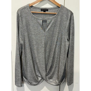 Women's INC International Concepts silver Gray Ribbed Long Sleeve twist Tee XL